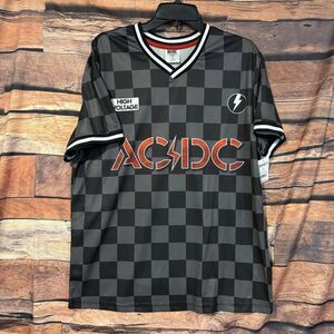 AC/DC High Voltage Checkerboard M Soccer Jersey Mens Graphic Tee Band Rock Shirt